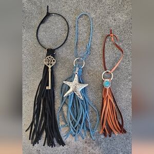 Genuine Leather Fringe Tassel Charm for Bag- Choose Starfish Key Turquoise Heart